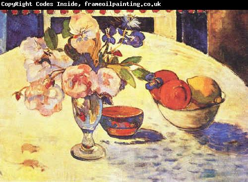 Paul Gauguin Flowers and a Bowl of Fruit on a Table  4